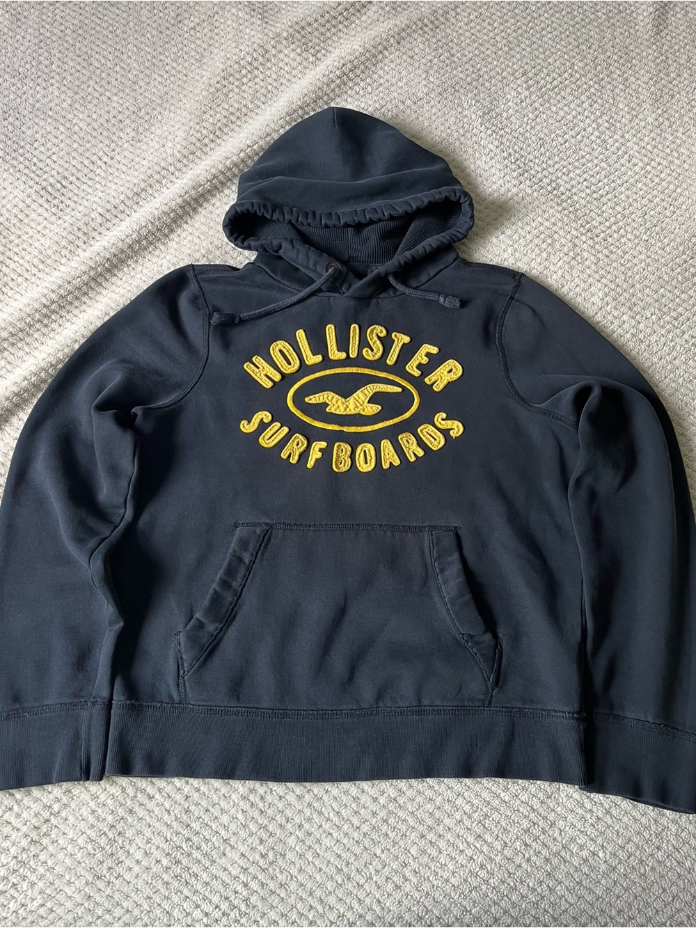 Hollister Navy Blue Hoodie with Yellow Logo